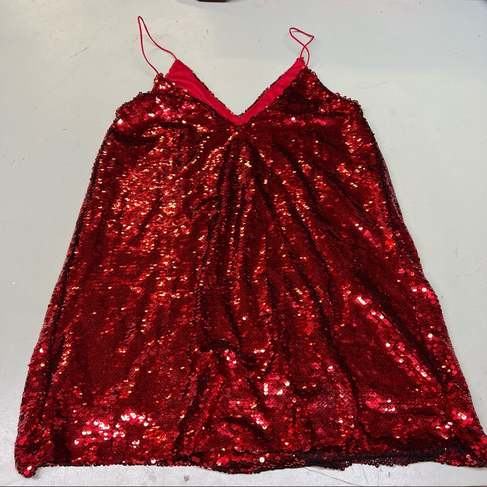 Red Sequin Glitter Spaghetti Strap Mini Dress - image 4